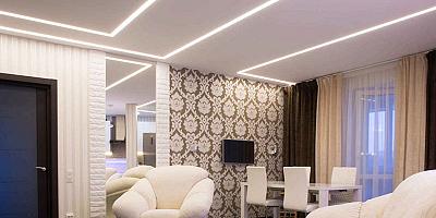 Натяжной потолок световые линии в гостиную